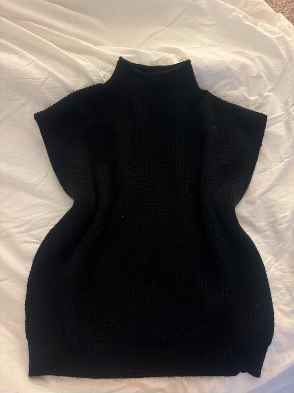 Black Mock Neck Ribbed Sweater Vest